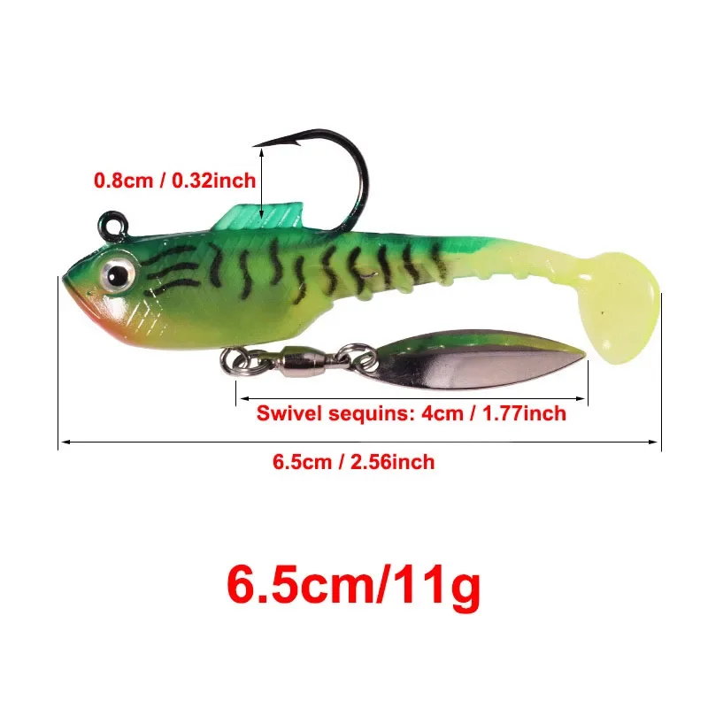 1PCS Rotating Sequin Wrapped Lead Fish T-tail Soft Bait 7cm/11.5g Anti Hanging Bottom Jump Fish Simulation Bait