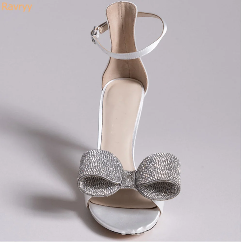 

2024 Summer New Stiletto Heel Round Toe High Heeled Large Size Rhinestone Butterfly Knot One Word Belt High Heeled Sandals Women