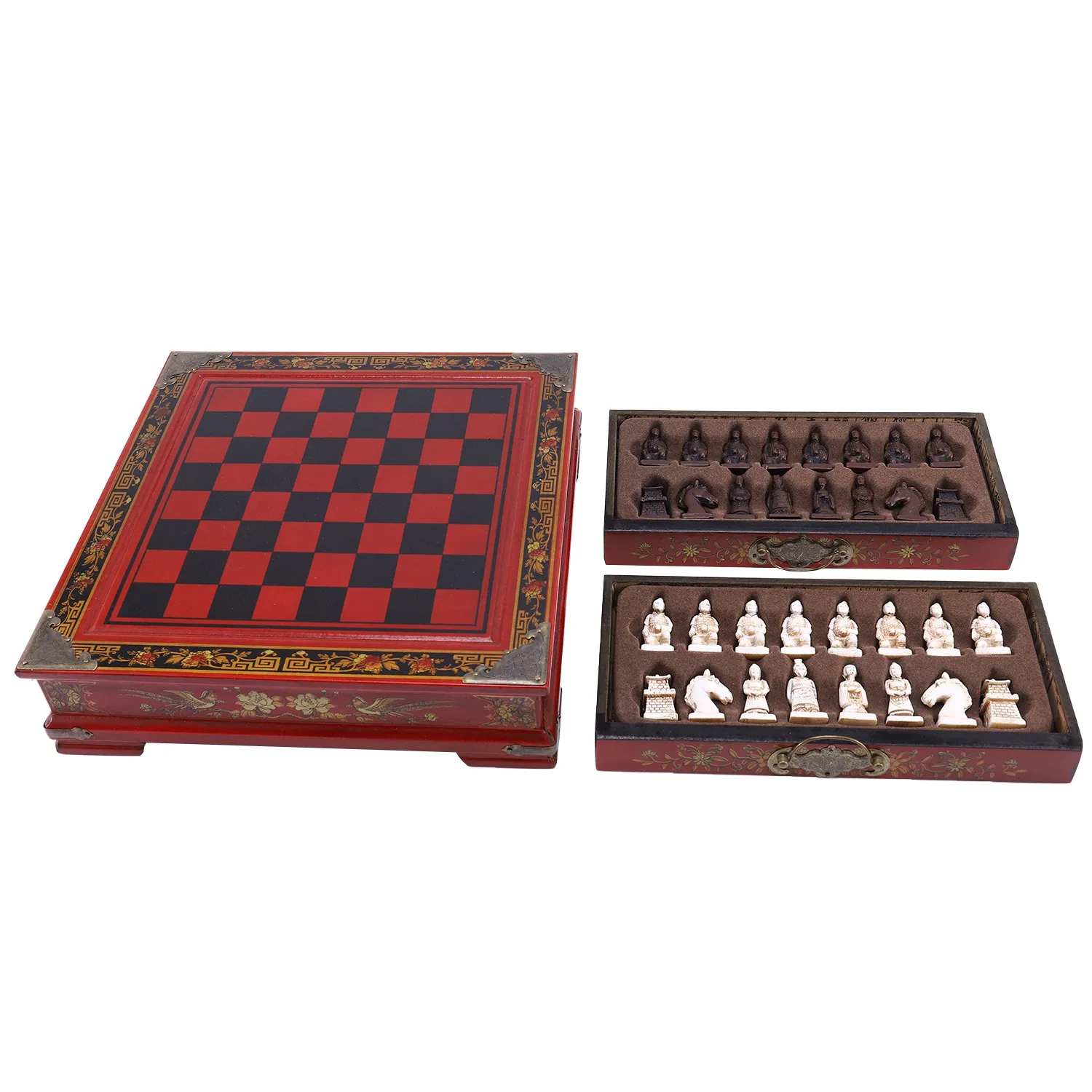 

Деревянные шахматы в стиле ретро, терракотовые воины, шахматы из древесины, старая резьба, шахматная фигура из смолы, подарок премиум-класса на Рождество, день рождения-ABWY