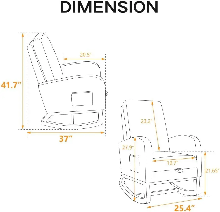 Comfortable Nursery Glider Accent Reading Chair Upholstered Rocking Chair with Retractable Footrest for Living Room Bedroom