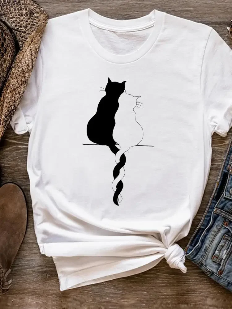 Tee Basic Women Clothes Clothing Print T Shirt Cat Watercolor Trend Cute Short Sleeve Summer Top Fashion Graphic T-shirt