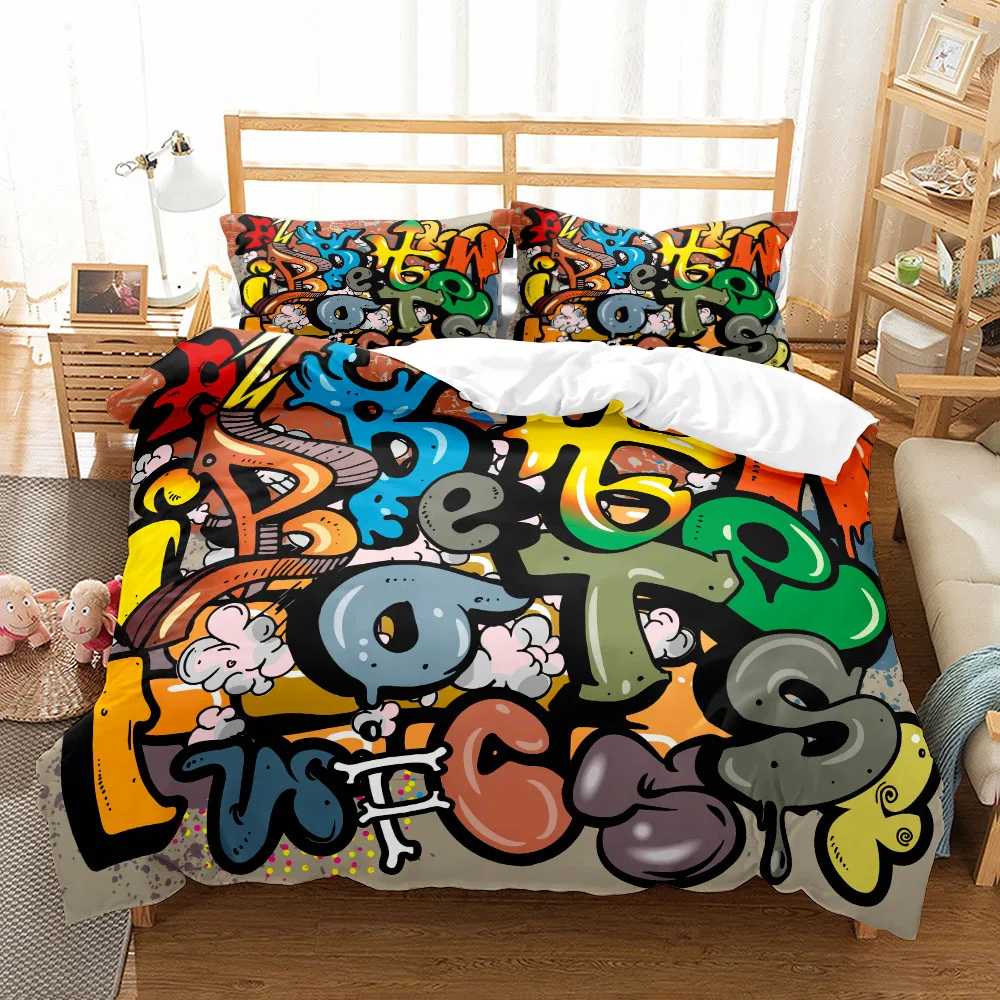 Grey Graffiti Modern Duvet Cover Set King Queen Double Twin Single Bed Linen Set