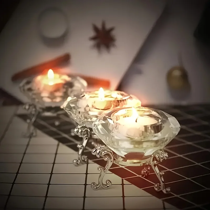 2pcs K9 Crystal Diamond Candle Holder Set with Polished Metal Stand - The Perfect Choice for Home, Office And Party Decoration