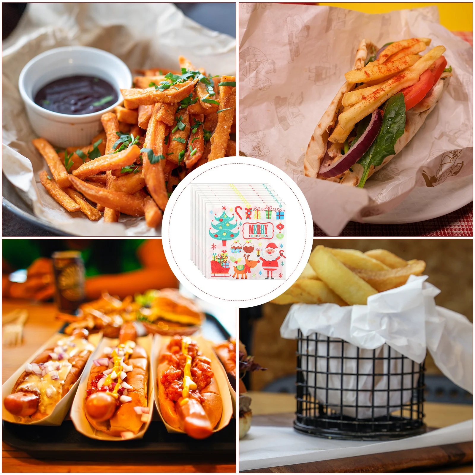 

40pcs Grease Proof Paper Christmas Pattern Oil Absorbing Sheets For Fried Food Disposable Baking Liners Snack Wrapping Kitchen