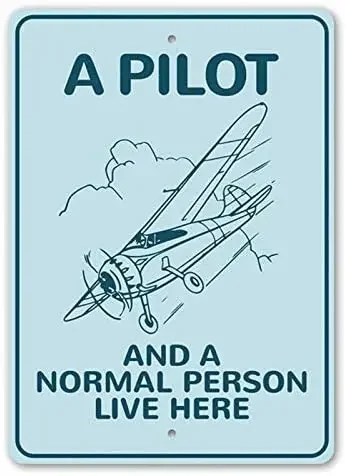 Персонализированный металлический знак для внутреннего/наружного декора стен, пилот живет здесь, авиационный Знак 12X8 дюймов