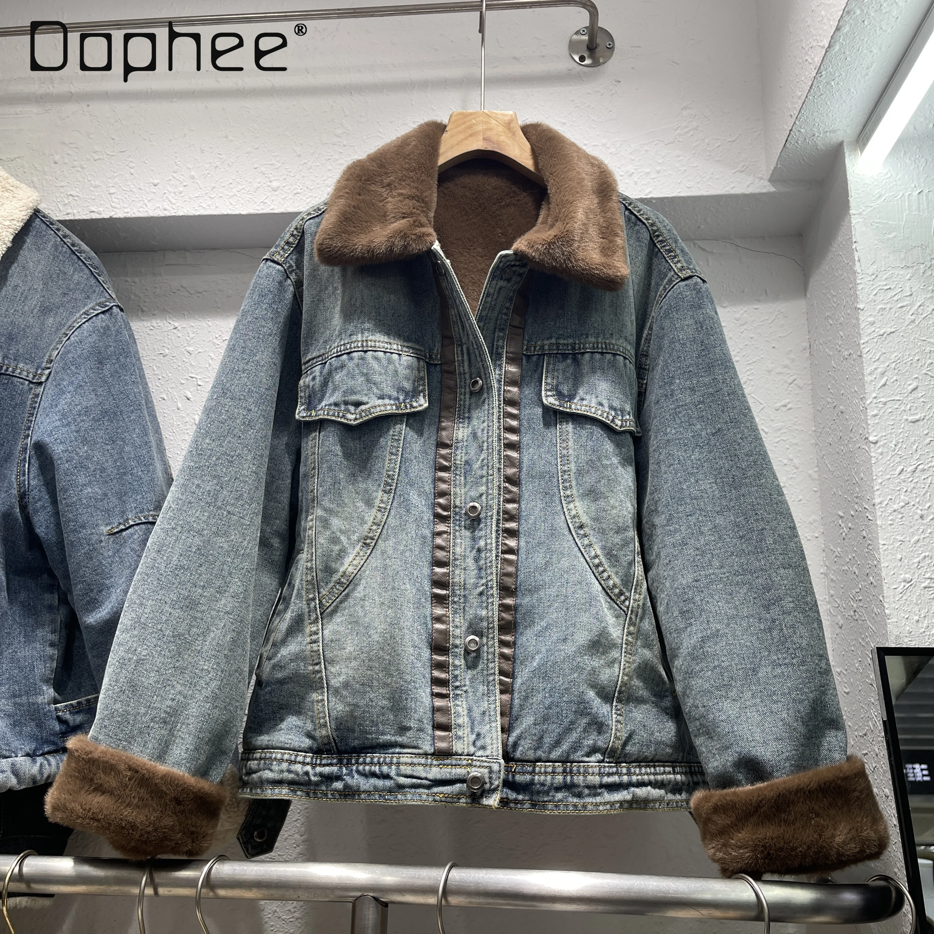 

Fleece-Lined Thickened Denim Sheep Wool Coat for Women 2025 Winter New High-End Denim Cotton Jacket Denim Jacket Women