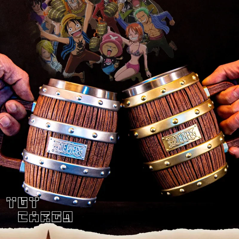 

400ml Bandai One Piece In Stock Barrel Cup Figure Luffy Ace Sabo Wine Cheers Series Gold Silver Ornament Anime Peripherals Gift