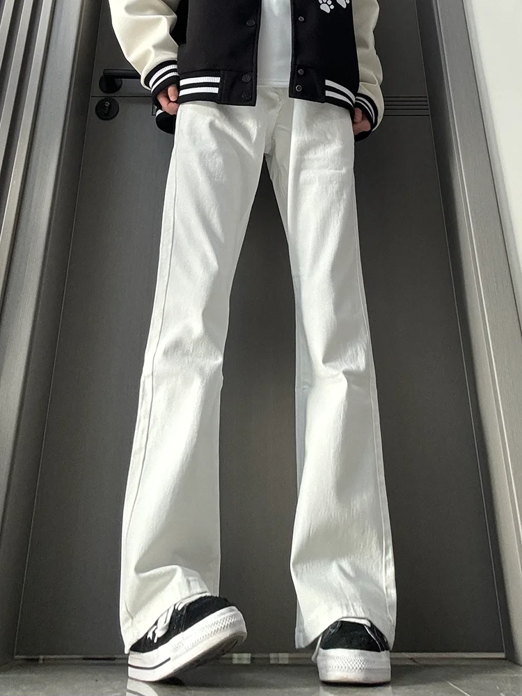 White Slim Fit Summer Thin Jeans Men's Vibe Style Straight Leg Micro Flared Pants Bootcut Denim Jeans Youth Fashion