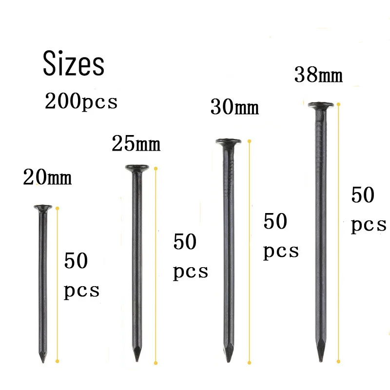 200pcs black steel nail set 20/25/30/38mm classified boxed hardware tools nail combination