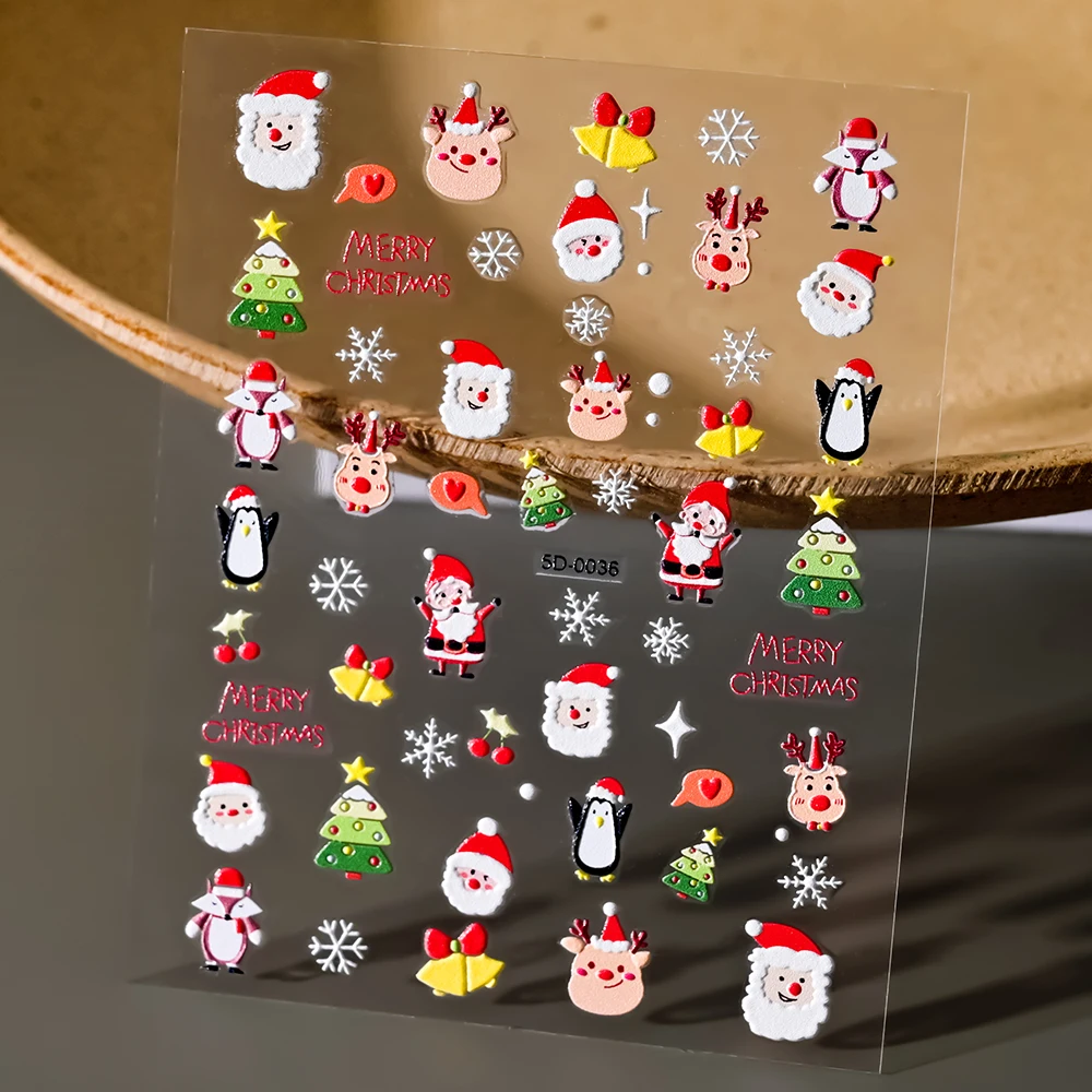 Christmas 5D Embossed Snowman Snowflakes Nail Art Stickers 8*10cm Cartoon Santa Claus Elk Christmas Decal DIY Manicure Decals &*