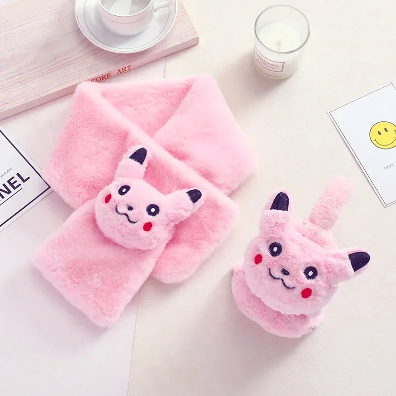 Pokemon Pikachu Kawaii Anime Ear Cover Furry Scarf for Winter Earmuffs Soft Plush Scarf Warmer Neck Ears Protection Kids Toy