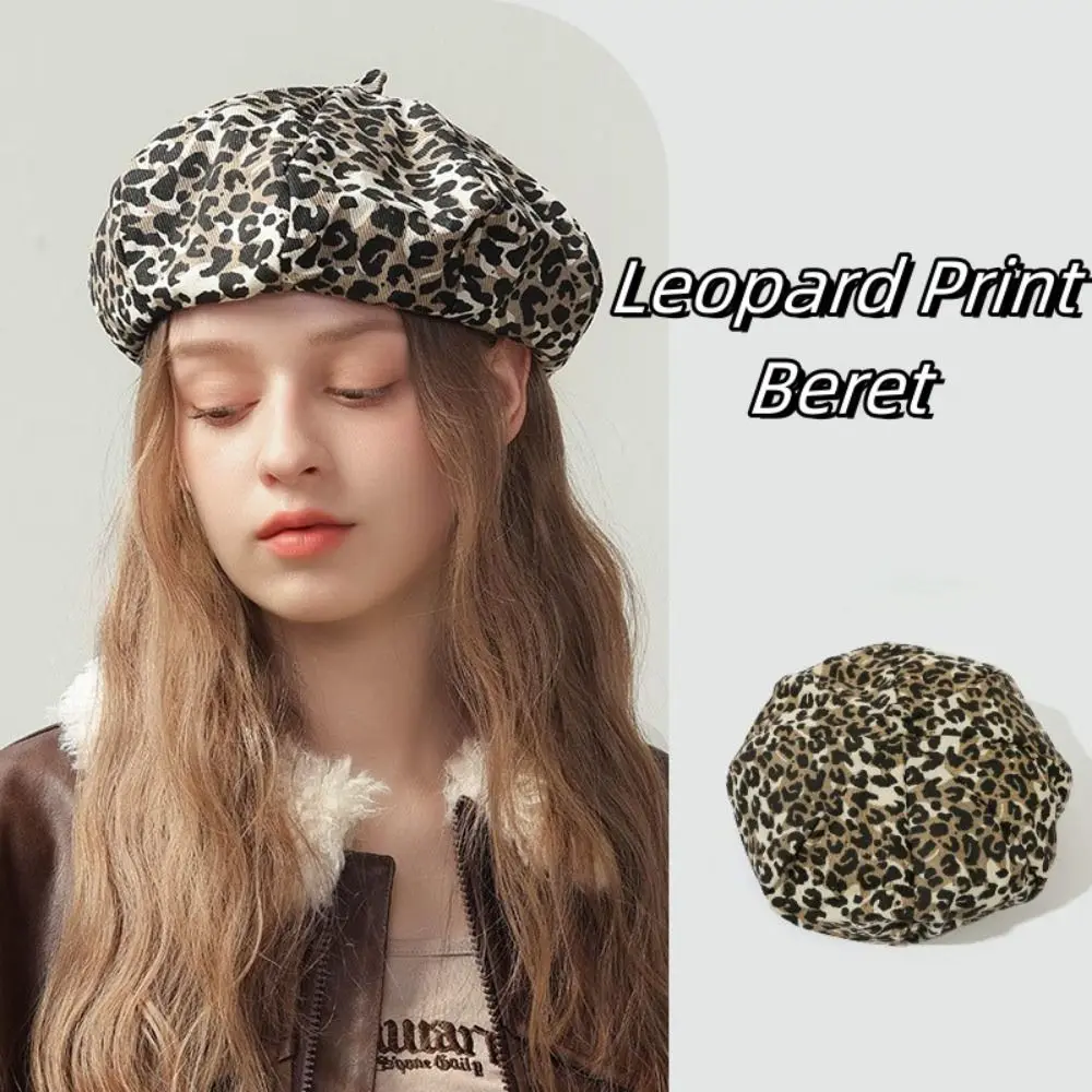 

Cool Cloud Leopard Print Beret Y2K Classic Octagonal Cap Versatile Korean Style Painter Hat Women