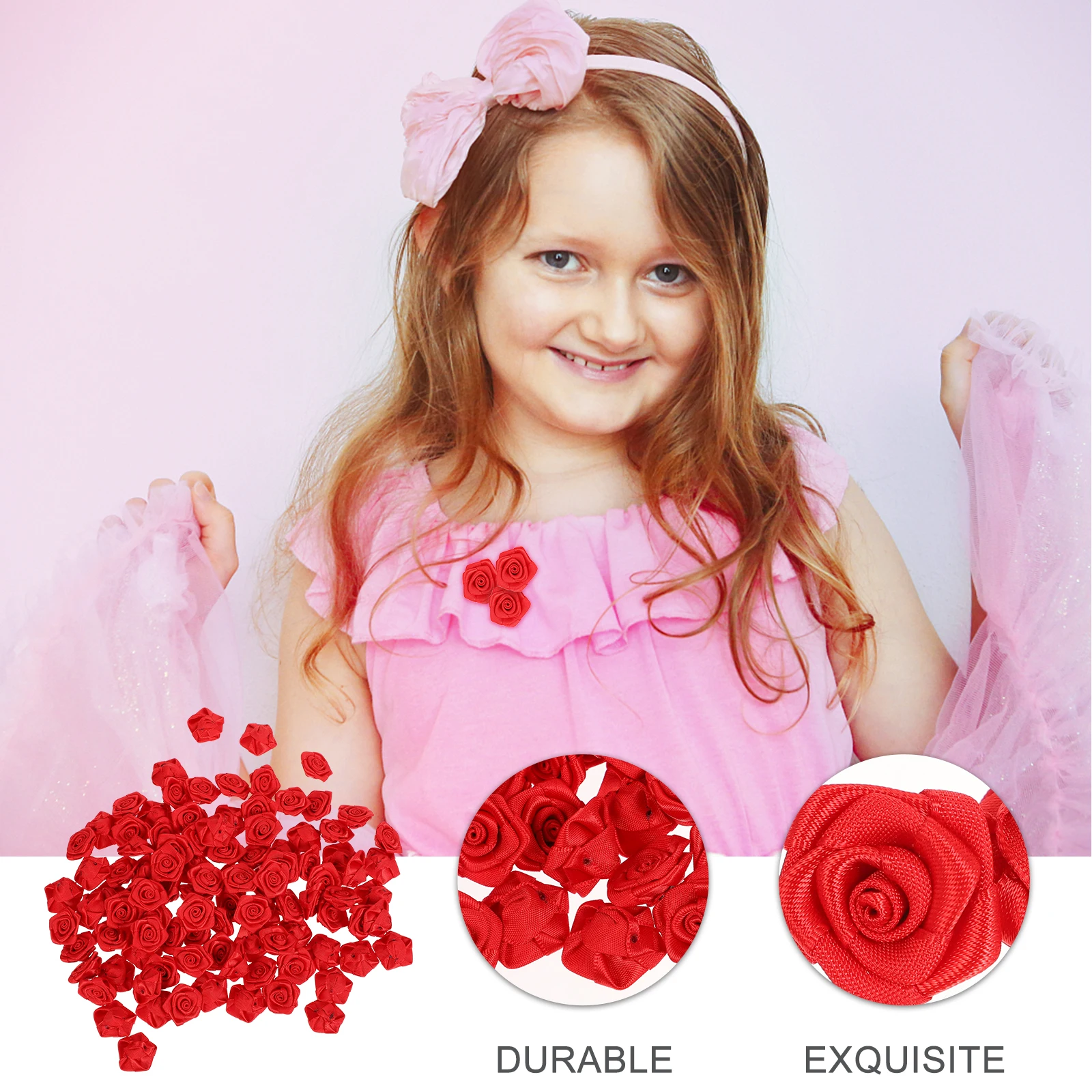 

100 Pcs Ribbon Roses Decorative Floral Sewing Garment Accessories DIY Embroidery Decors Realistic Dacron Craft Projects Elastic