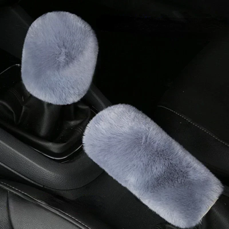 Car Plus Velvet Shift Gears Knob Cover Keep Warm Shift Gears Grip Steering Wheel Cover Handbrake Cover Car Interior Accessories