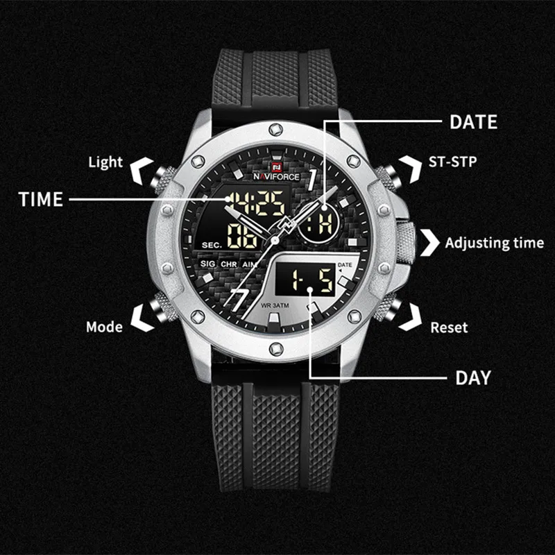 NAVIFORCE Men\'s Watch Top Luxury Brand Luminous Fashion Sport Digital Waterproof Calendar Quartz Wristwatches Relogio Masculino