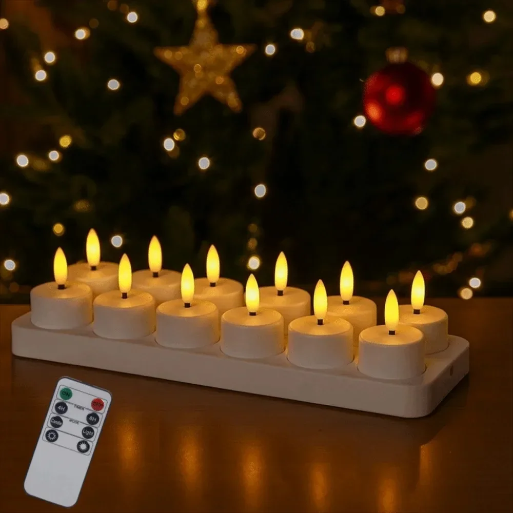4/6/8/12PCS LED Candle Light Remote Control Christmas Rechargeable Warm Yellow Electronic Candle Flameless Tea Light Decoration