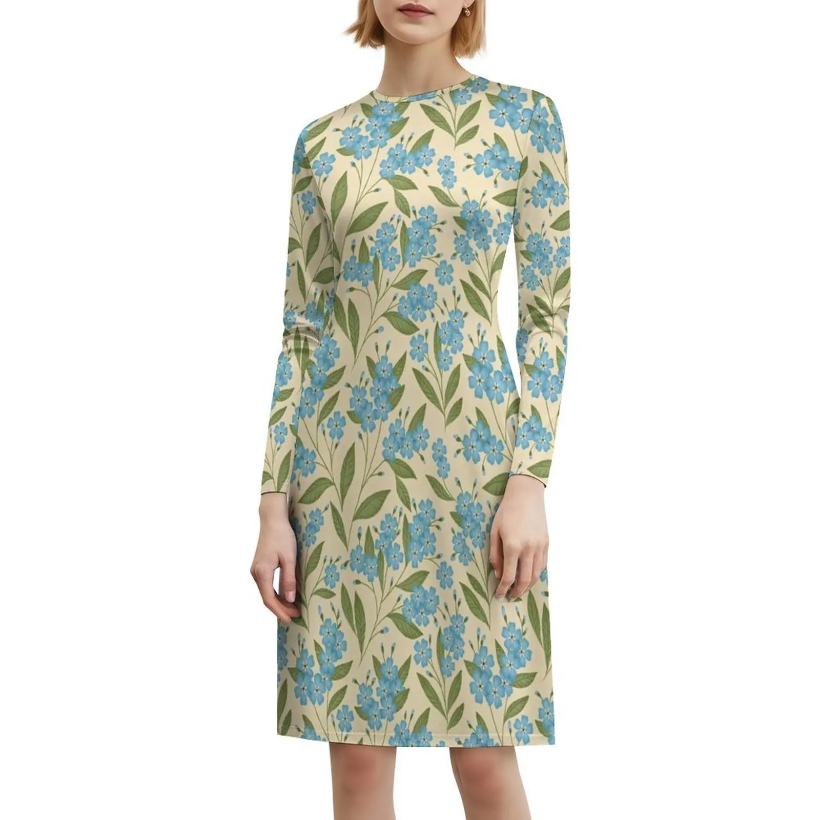 فستان Forget Me Not Floral Pattern ذو فتحة عنق على شكل قلب فستان أنيق للحفلات الصيفية للنساء ننسى لي لا نمط الأزهار #6