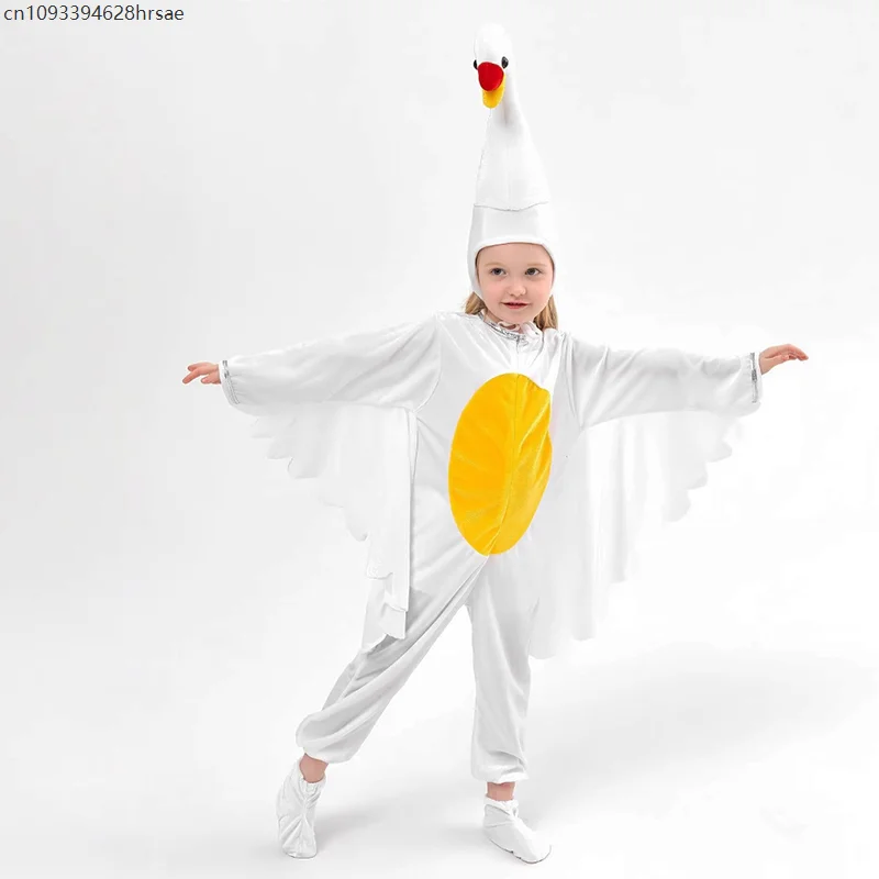 2025 recién llegado, disfraz de cisne para niñas, vestido elegante de Halloween con pájaro blanco para niños