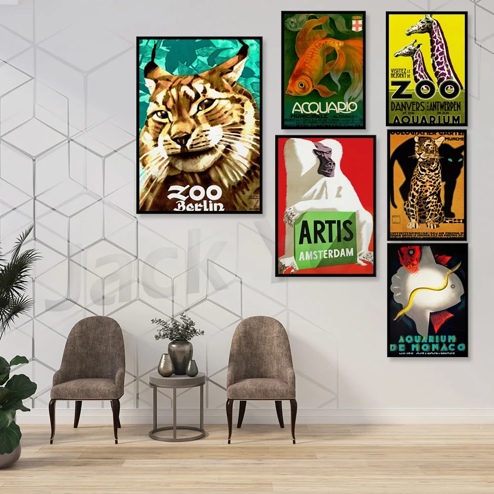 Amsterdam Zoo Monaco, wildlife flora vintage travel poster, marine safari, home decor