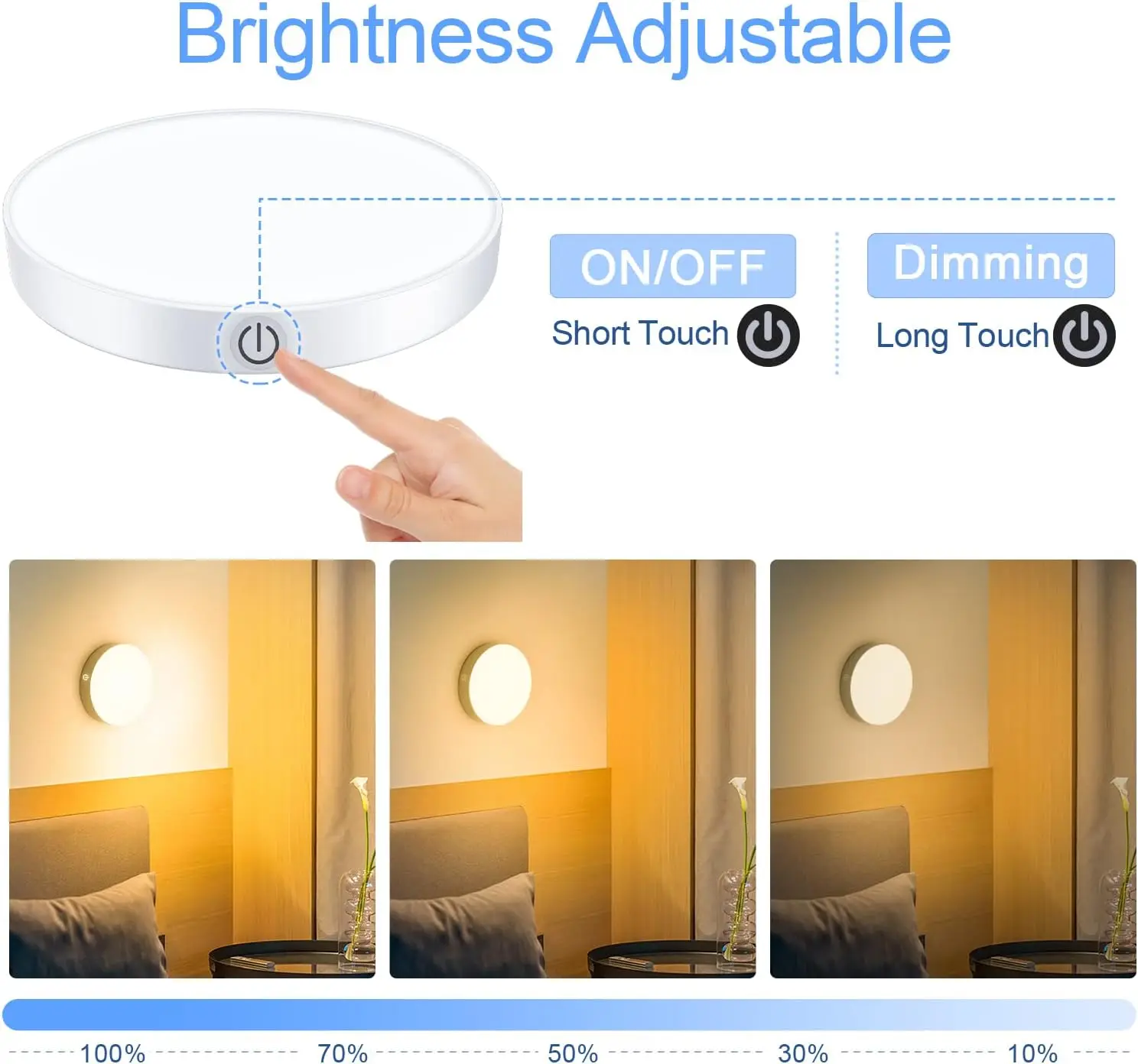 Touch Night Light Dimmable Buit-in 1000mAh Battery USB Rechargeable for Study Bedroom Cabinet Wardrobe Wireless LED Closet Light