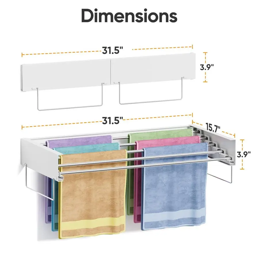 Mounted Drying Rack, Laundry Clothes Drying Rack Foldable, Collapsible Hanger Clothing Wall Mount with 2 Towel Handles and Wall