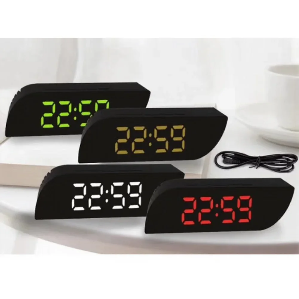 LED Digital Alarm Clock Mirror Time Temperature Dual Display Adjustable Brightness Plastic Clock Home Decoration Tools