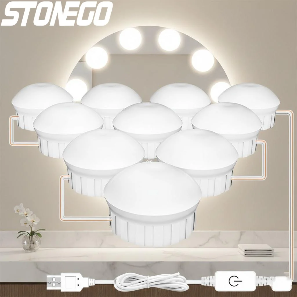 

Зеркало для макияжа с LED-подсветкой на присоске, USB, сенсорное, для туалетного столика, ванной, гардероба, многофункциональное освещение для ванной комнаты