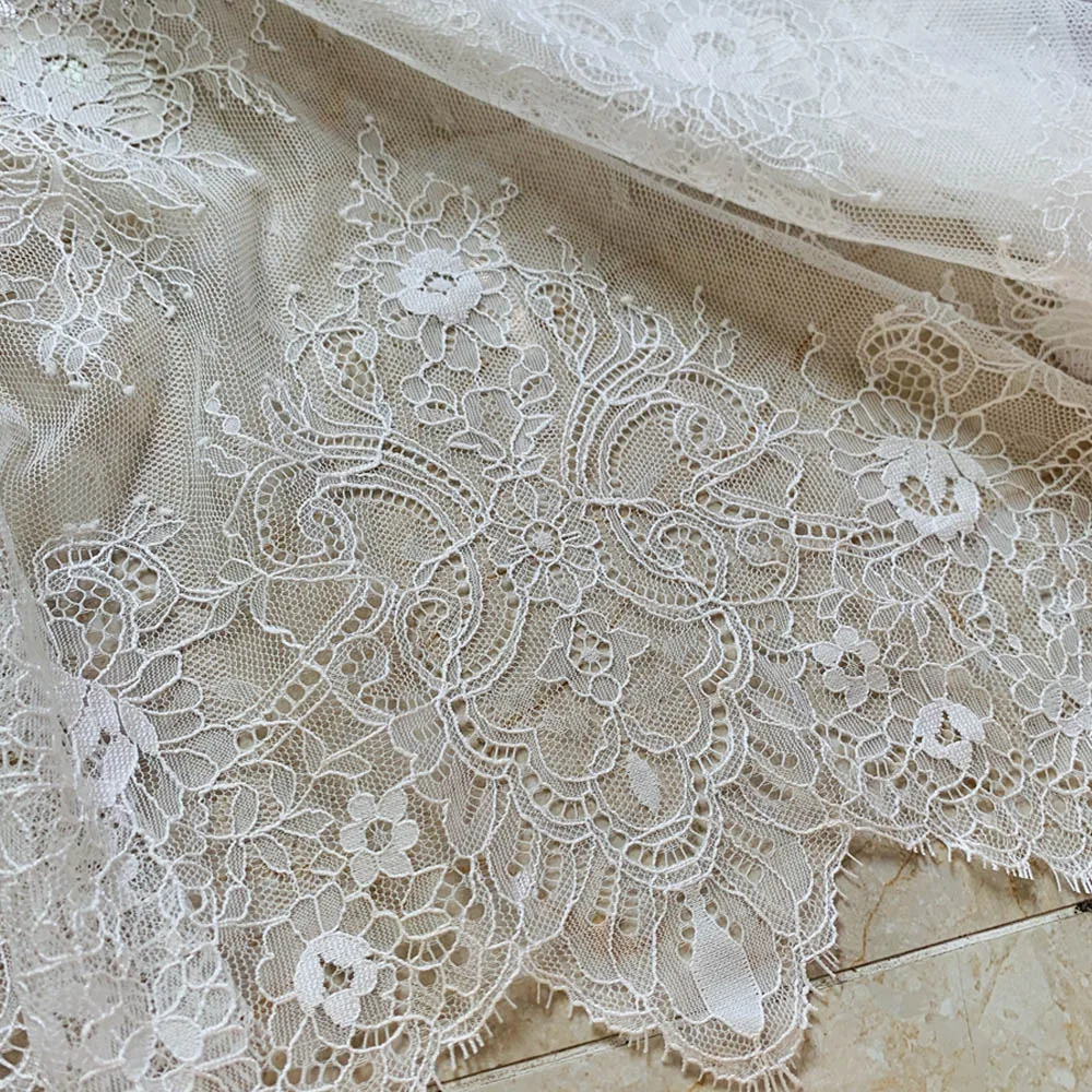 Good Quality Eyelash Chantilly Lace Tissue for Wedding Gowns Off White Black Women Dress Making Lace Sewing Material SOFT