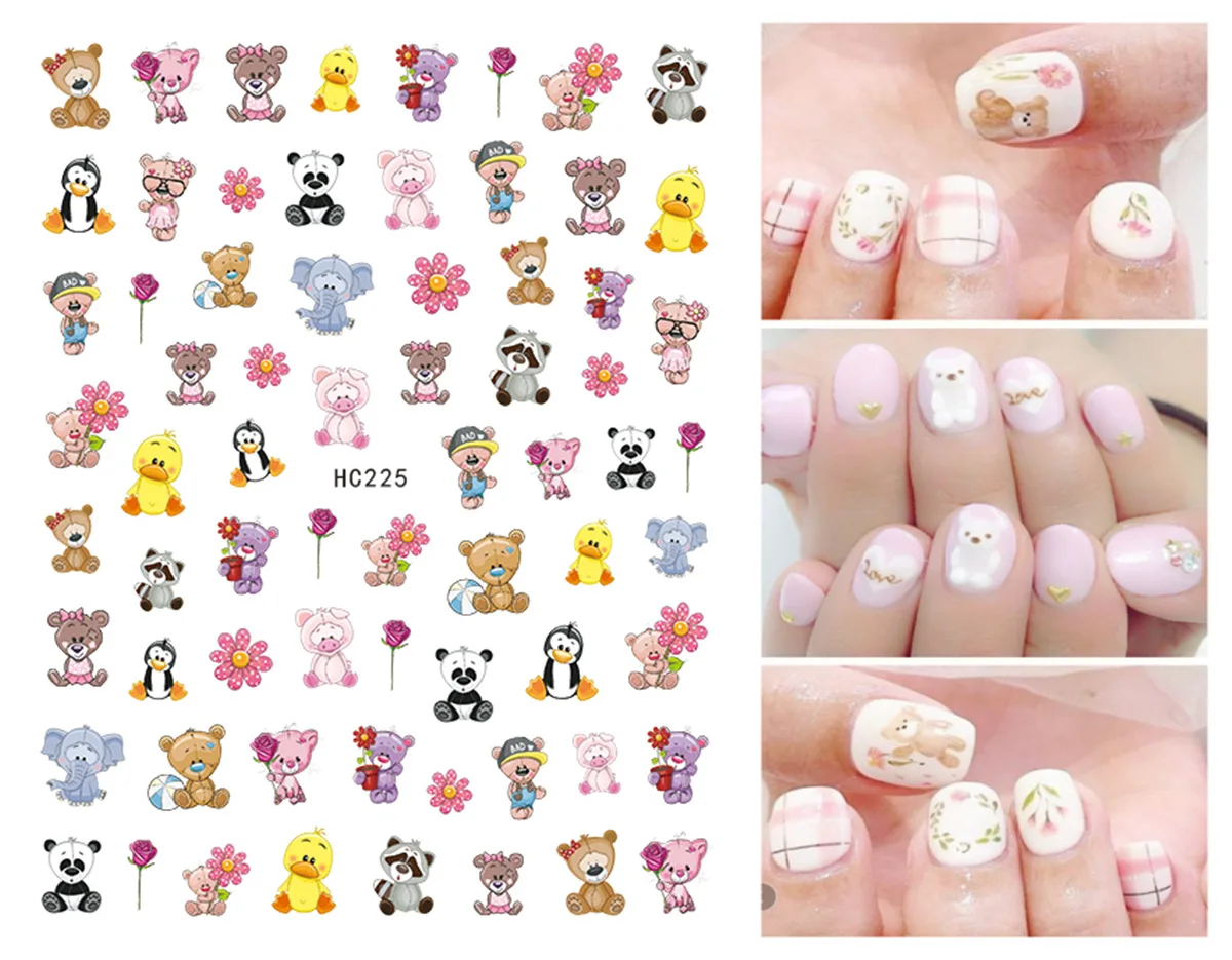 Cartoon Bear Nail Stickers 3D Disney Princess Anime Sliders Nail Art Decals DIY Mickey Mouse Nail Art Decoration Nail Supplies