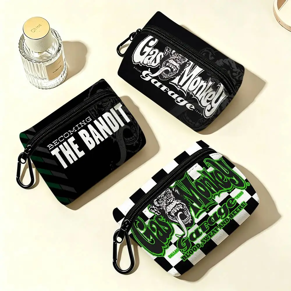 G-Gas Monkey Lightweight Oxford Fabric Coin Purse With Black Carabiner Hook Card Holder Earphone Storage Pouch