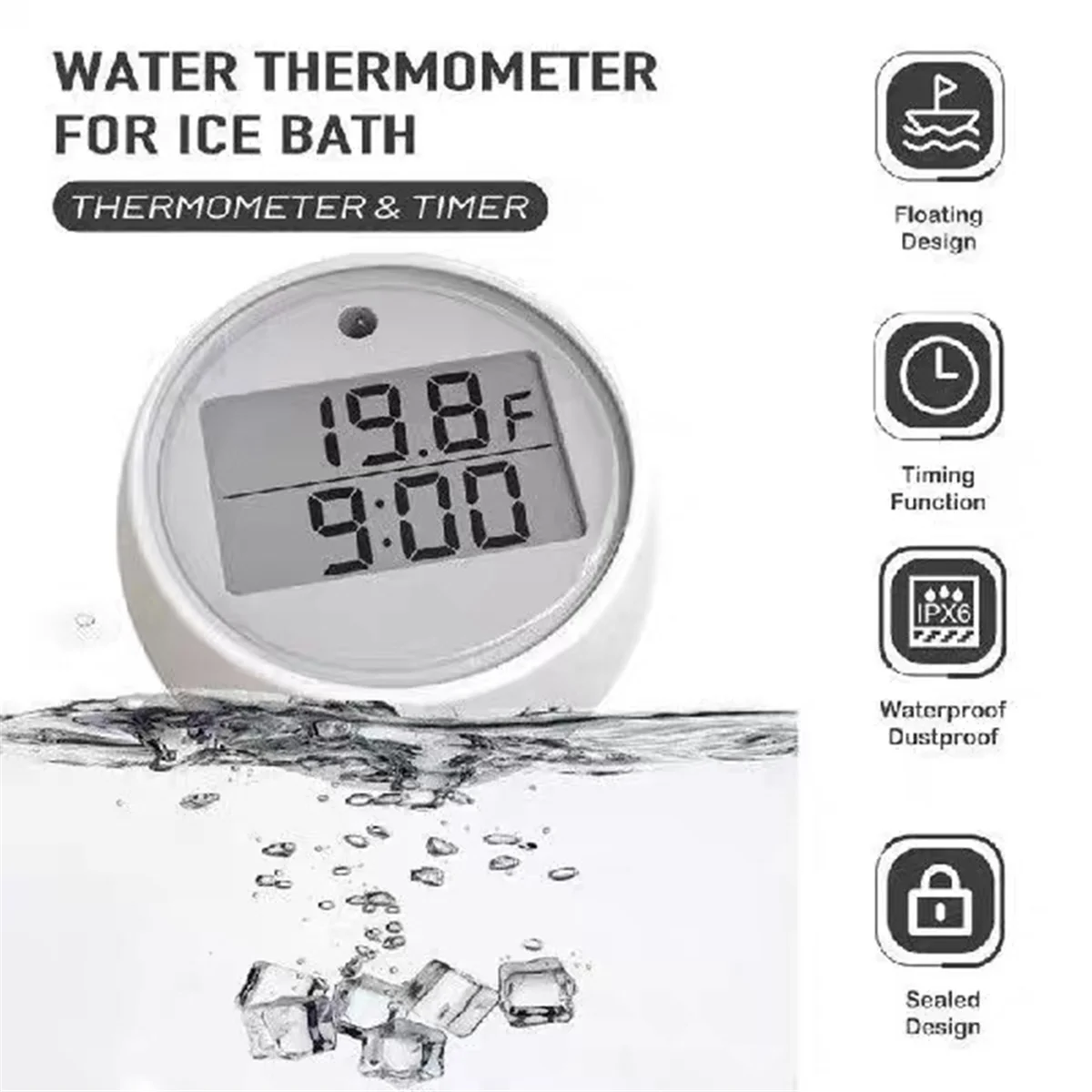 ABGN Eisbad-Thermometer mit Timer, Kaltwasser-Eintauchthermometer, schwimmendes 2-in-1-Multifunktions-Eisbad-Thermometer