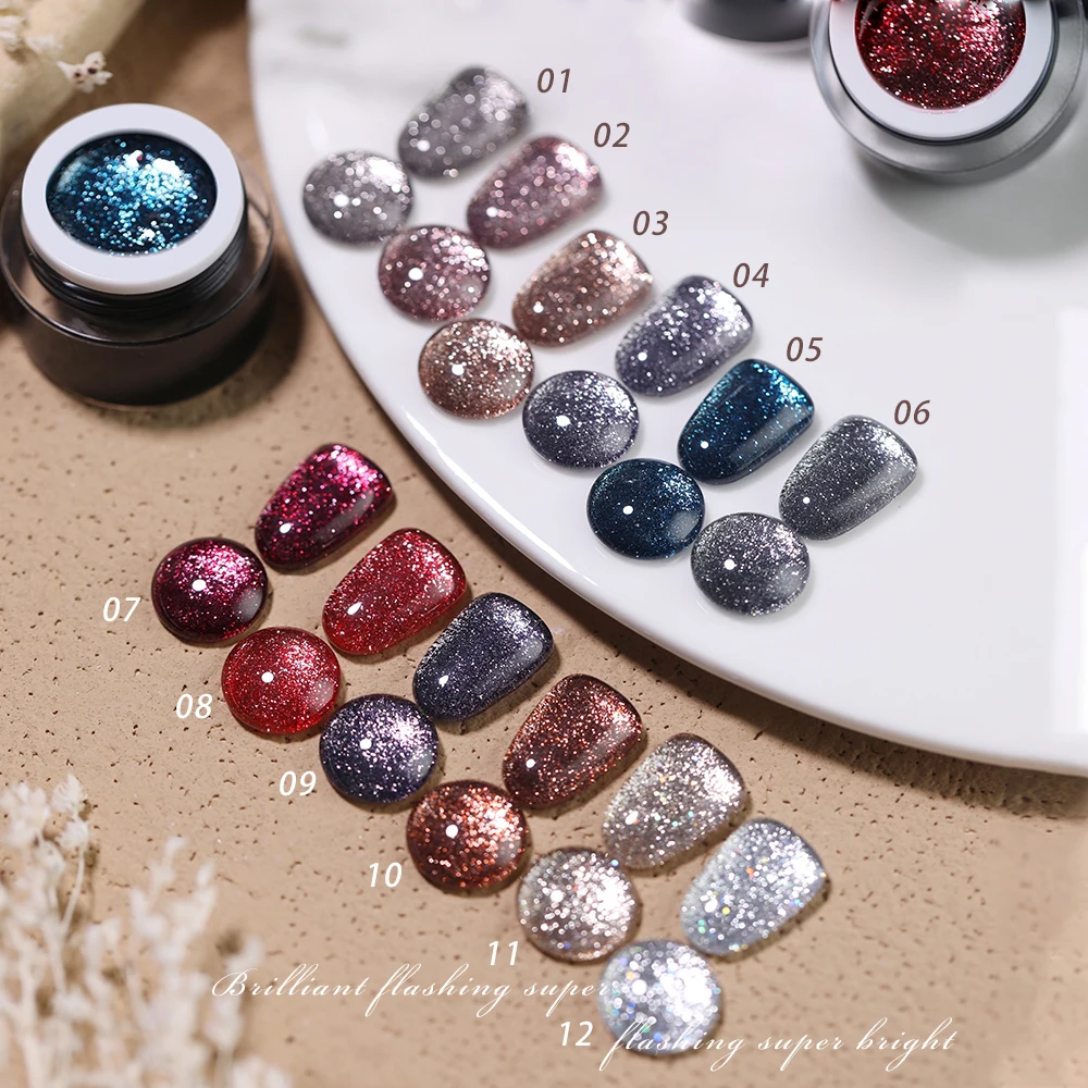 Vendeeni 12 Colors Glitter Platinum Gel Nail Polish Shiny Galaxy UV LED Soak Off Gel Lacquer Line Drawing Painting Gel Varnish