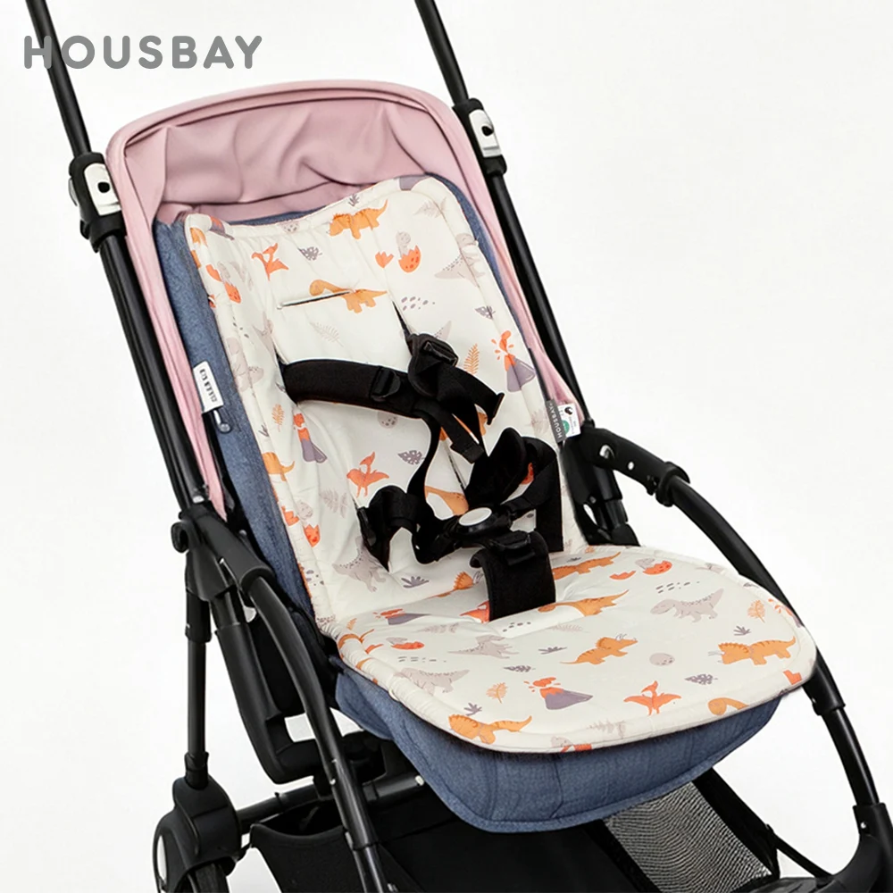 Stroller Cushion Multi Hole Adaptive Pram Cartoon Jurassic Printed Double Sides Usable Universal Baby Stroller Accessories