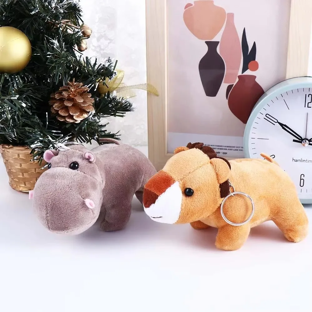 Animali di peluche ripieni Giocattoli 10 cm Giungla Leone/Elefante Tigre/Giraffa Ippopotamo Peluche Portachiavi Ciondolo Leopardo Simpatico cartone animato