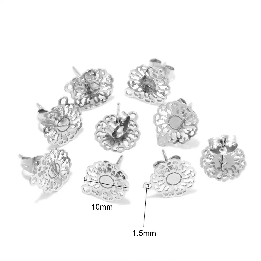 10Pcs Stainless Steel Gold Color Hollow Flower Studs Earrings for DIY Drop Earrings Dangle Charms Connectors Jewelry Making