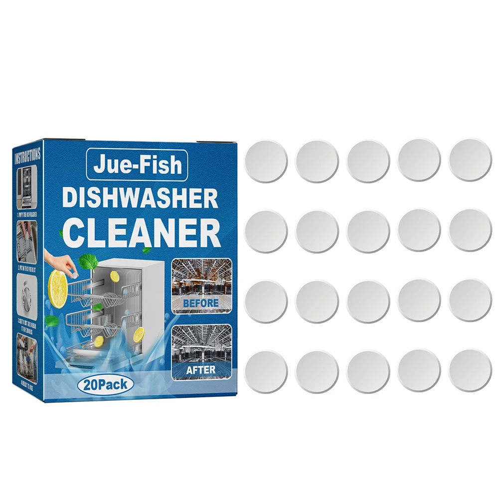 20pcs Dishwasher Cleaner Removes Limescale Build Up and Odor Descaling Tablets Strong Oil Stain Removal Kitchen Cleaning Tools