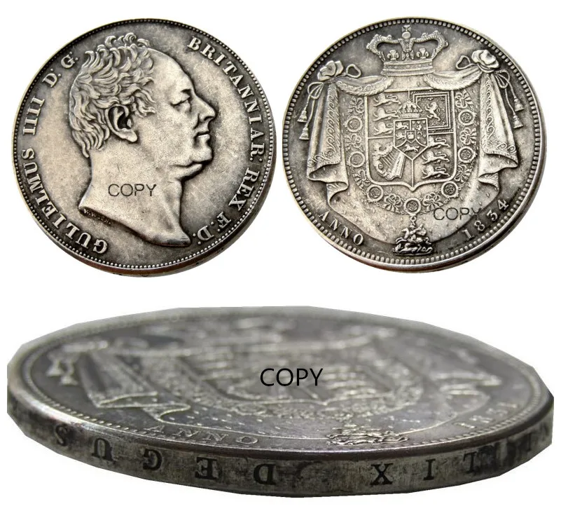 UF(30)Great Britain William IV Proof Crown 1834 Silver Plated Letter Edge Copy Coin