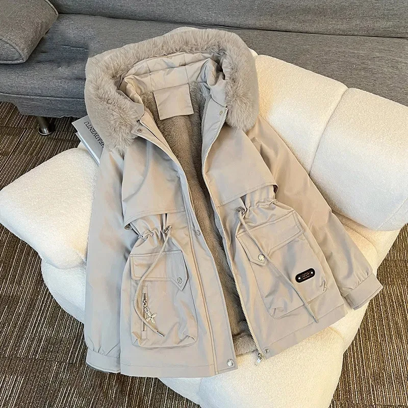 2024 Women Big Fur collar Loose Parka Jacket Lady Medium Long Styles Down Cotton Outwear Winter Female Hooded Cotton Padded Coat