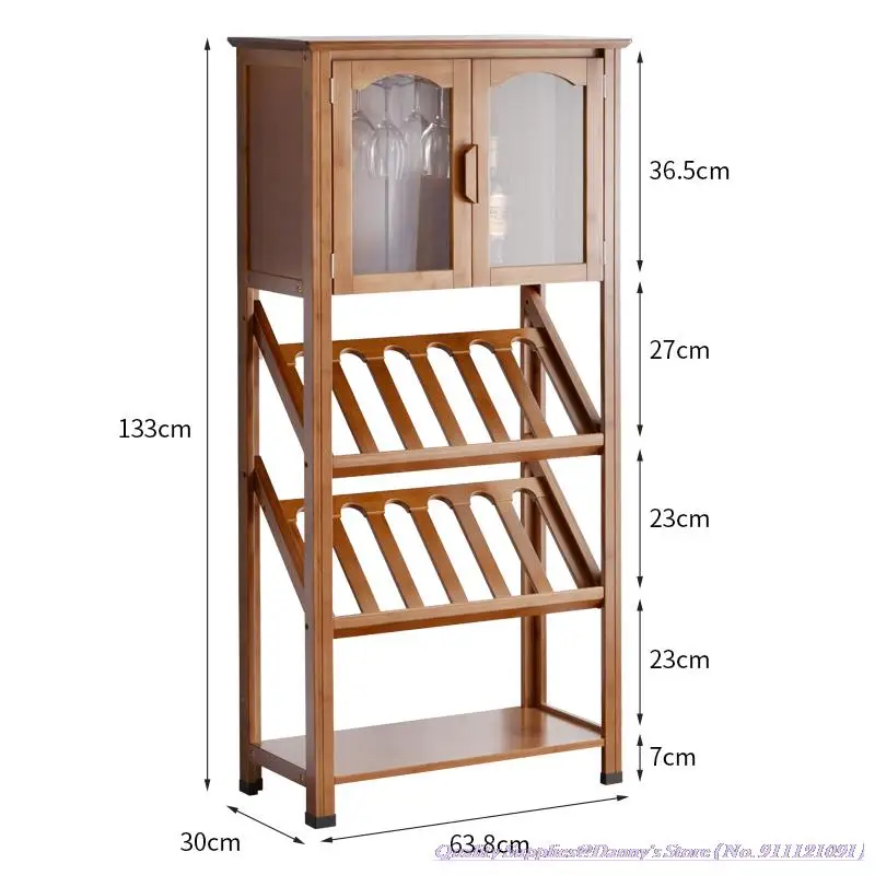 Estante de vino de bambú de 4 capas, soporte de vino de calidad para sala de estar, restaurante, estante de gabinete de vino, soporte de copa de acero inoxidable, 64x30x133cm