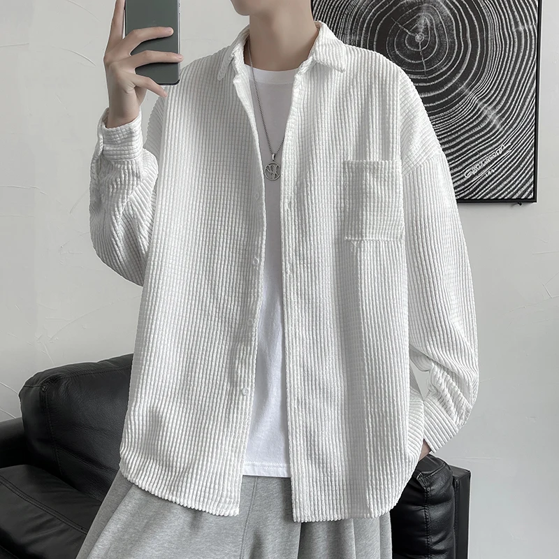 

Loose Long Sve Men's irt Student Pure Color Casual Outerwear Spring 2026 Japanese Harajuku Trend Youth Faion