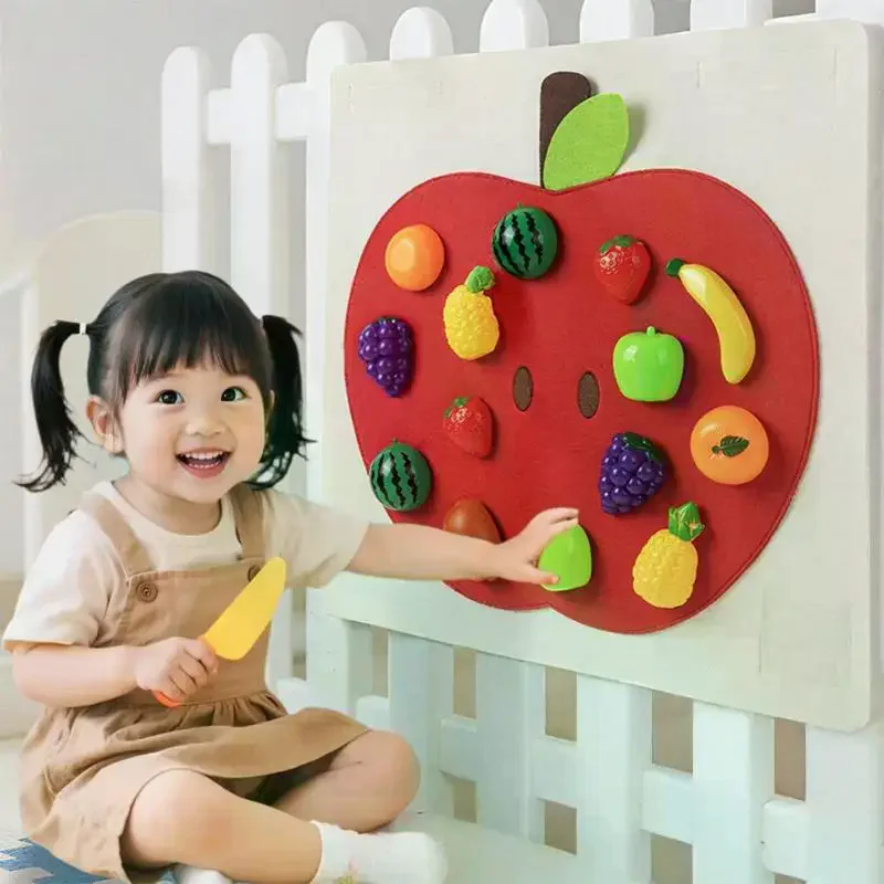 1 Juego de frutas, juegos de cocina, tablero de fieltro para bebé, juguetes de comida, pegatina de pared, habilidades motoras finas, juguete educativo para edades tempranas