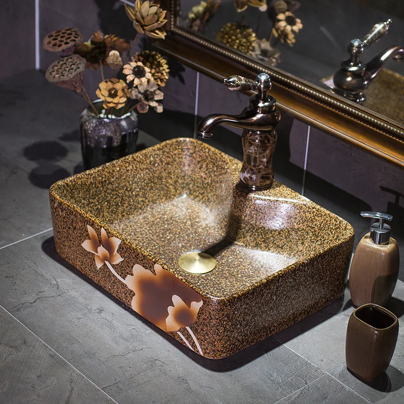 

Europe Vintage Style Ceramic Art Basin Sinks Counter Top Wash Basin Bathroom Vessel Sinks vanities artistic sink & wash