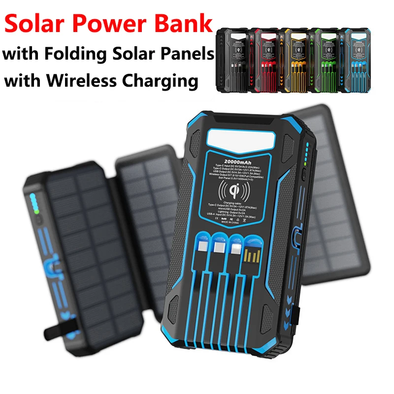 

20000mAh Wireless Solar Power Bank with 4 Solar Panel 22.5W Fast Charger Powerbank for iPhone 17 Samsung Xiaomi External Battery