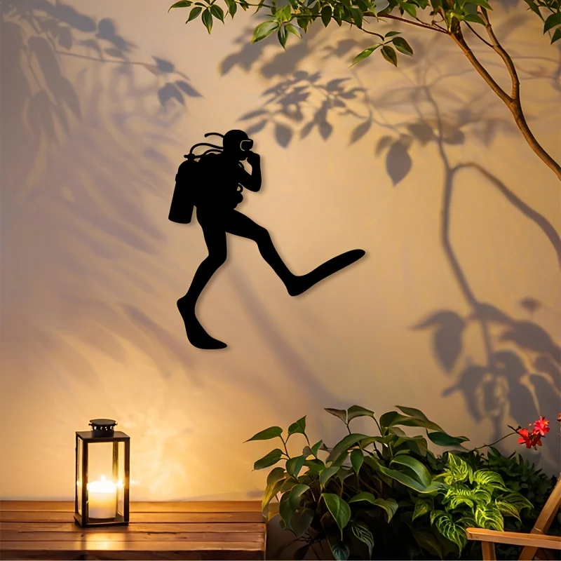 CIFBUY Wrought Iron Scuba Diver Wall Art, Dynamic Silhouette Metal Wall Decor, Black Cutout Decor for Man Cave Patio, Nautical O