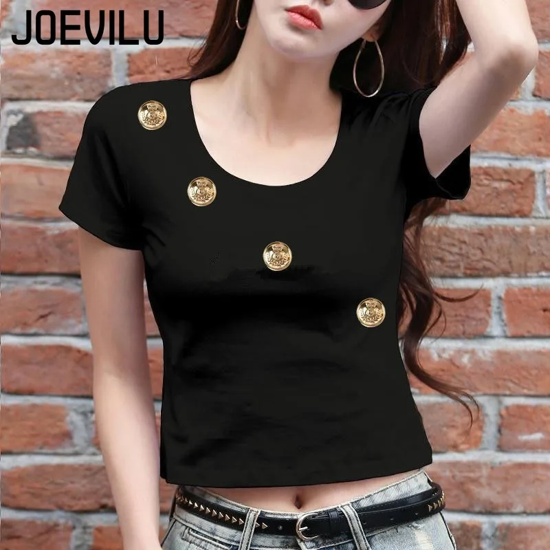 

JOEVILU Summer New Short Short-sleeved T-shirt Women's V-neck Pure Desire Wind Spice Girls Slim Thin Versatile Design Sense Tops