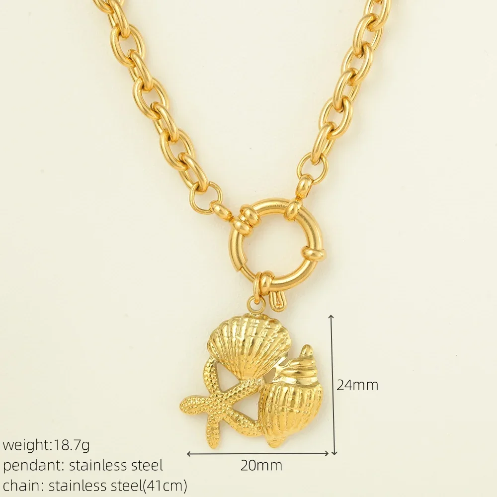 One Piece Women Stainless Steel Pendant Necklace Choker Spring Buckle Chain Bow Shell Conch Pendants Women's Jewelry Trend Gift