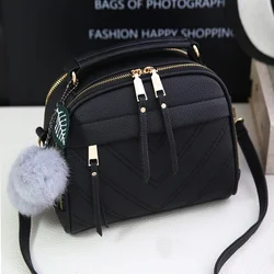 New Women Messenger Bags New PU Leather Handbag Inclined Shoulder Bag Women Crossbody Handbags Bag Ball Tassel Bolsa