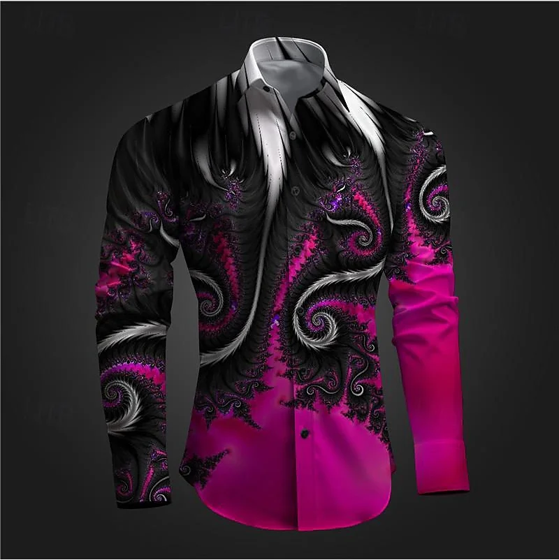 2024 New men's shirt Subculture casual 3D printed shirt Party Street holiday lapel shirt top