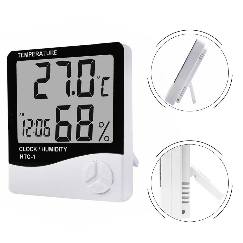 HTC-1 Digital LCD Room termometro igrometro per interni misuratore di umidità sveglia Display digitale termoigrometro elettronico