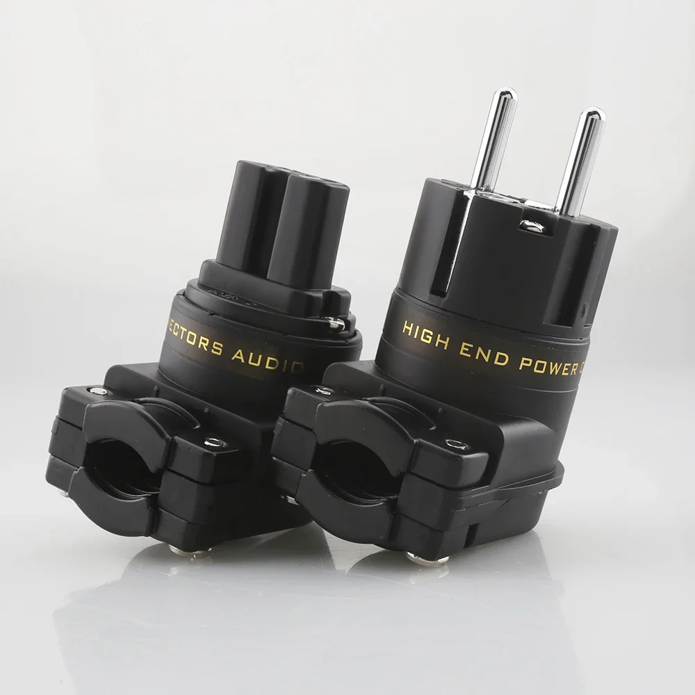 Audiocrast Rhodium Plated Hifi SCHUKO Power Connector EU Mains Right Angle Male Plug to IEC C13 Female Socket Power Adapter